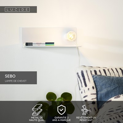 Lucide SEBO - Lampe de chevet / Applique mural - 1xE27 - Blanc